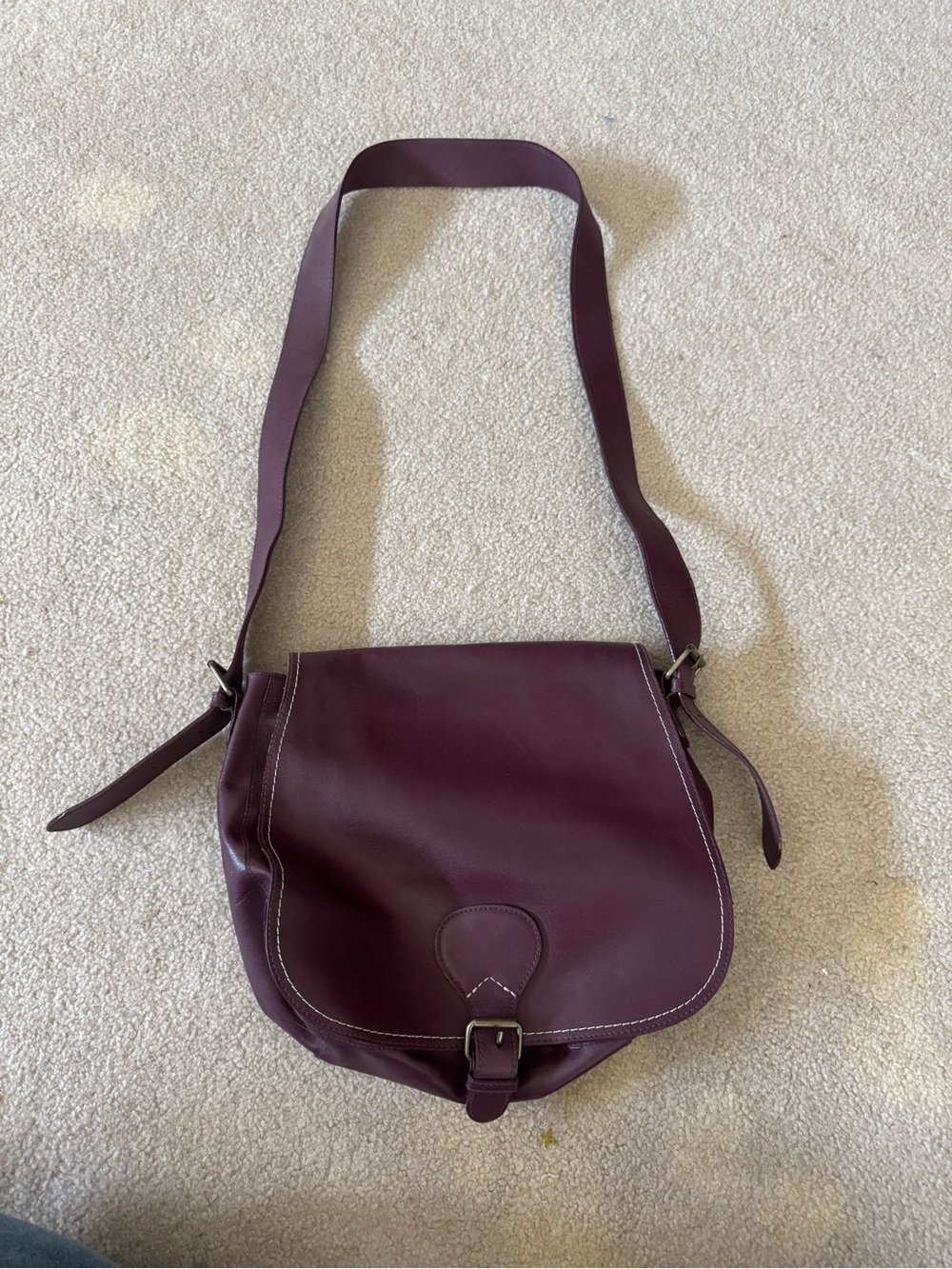 Newport News plum genuine Leather Crossbody Saddle Bag